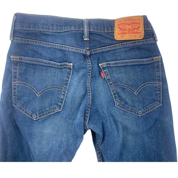 Levis Mens Jeans Size 29x27 Taper 502 Medium Wash Denim Zipper Fly Blue Pants - Picture 6 of 7